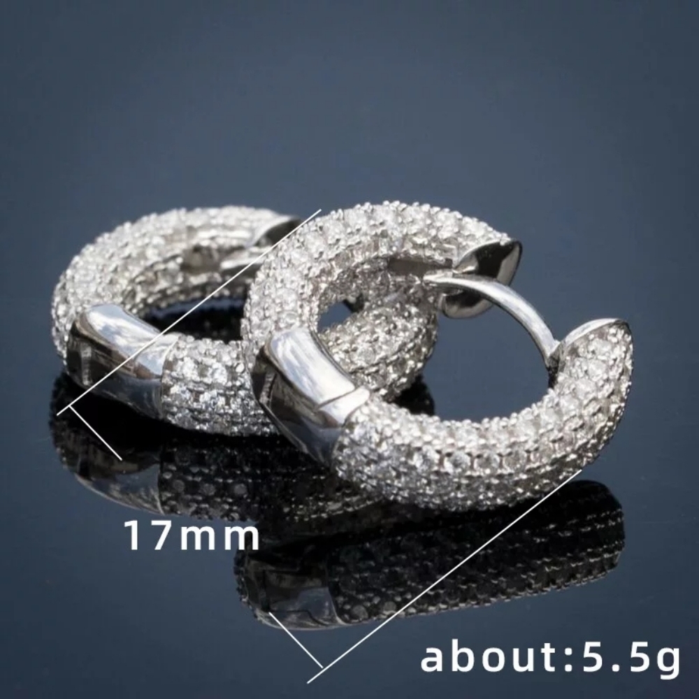 NEW 17mm Silver Round Diamond Hoop Earrings - Picture 3 of 4